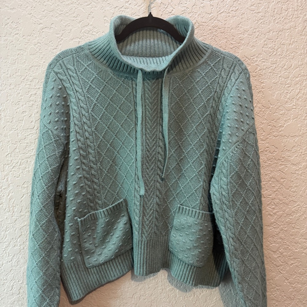 Lou & Grey Cable Knit Funnel Neck Sweater Small Sage Green Boho Cottagecore - Picture 3 of 7